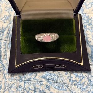 Judith Ripka Ring Rose Quartz Domed Cabochon Sterling Silver  Oval 925